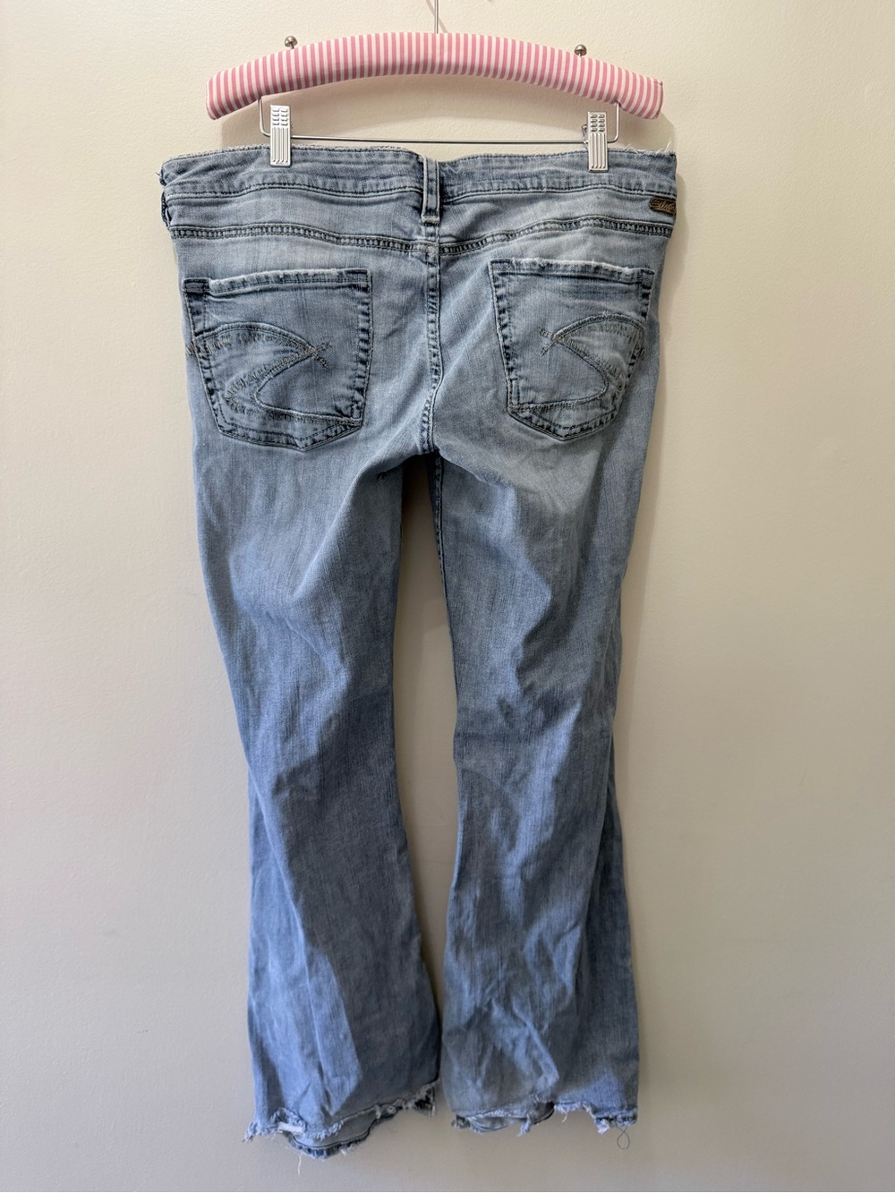 Y2K Silver Western Glove Works Light Denim Jeans Distressed Boot Low Rise 36x32